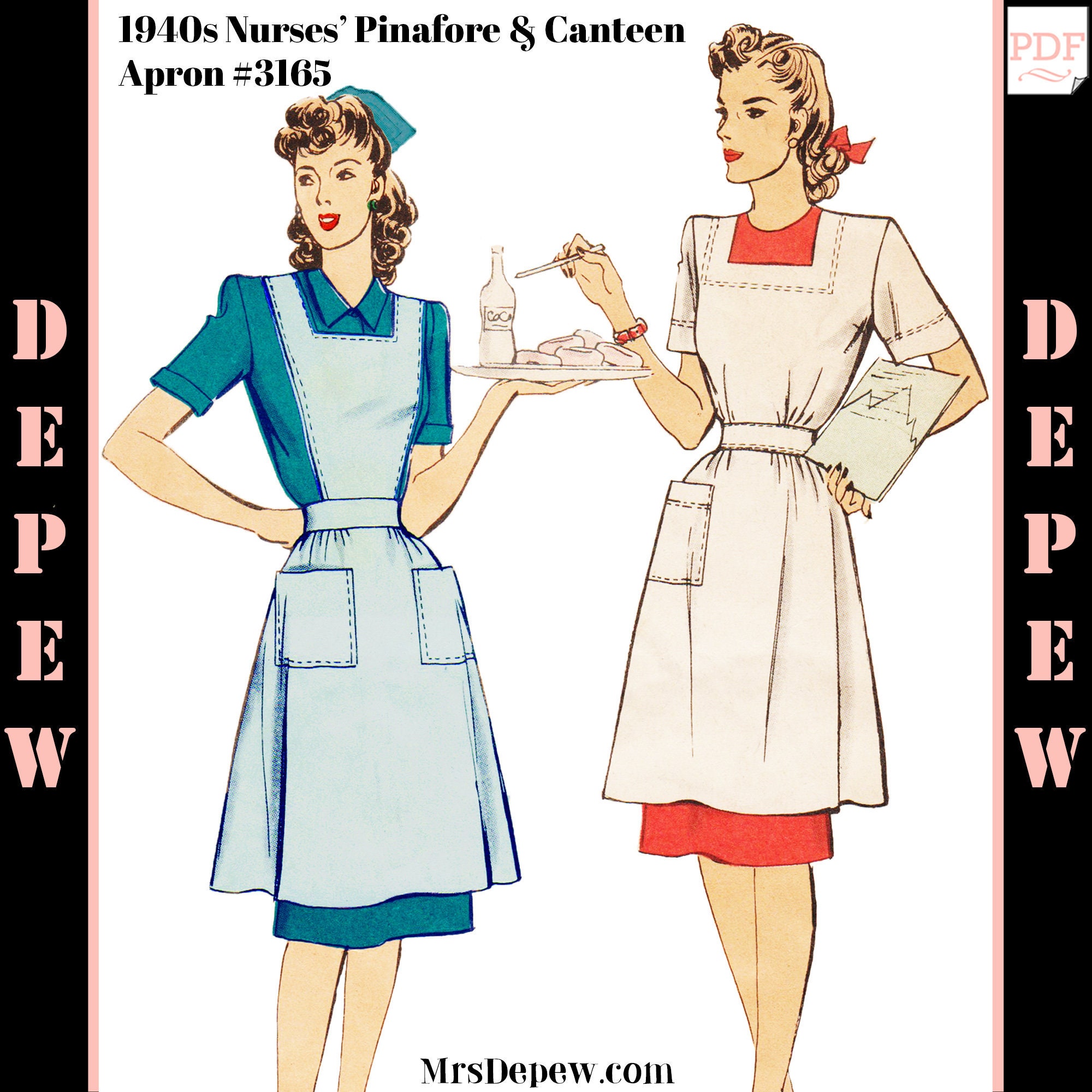 Vintage Sewing Pattern 1940s Nurses' Uniform Shirtwaist Dress