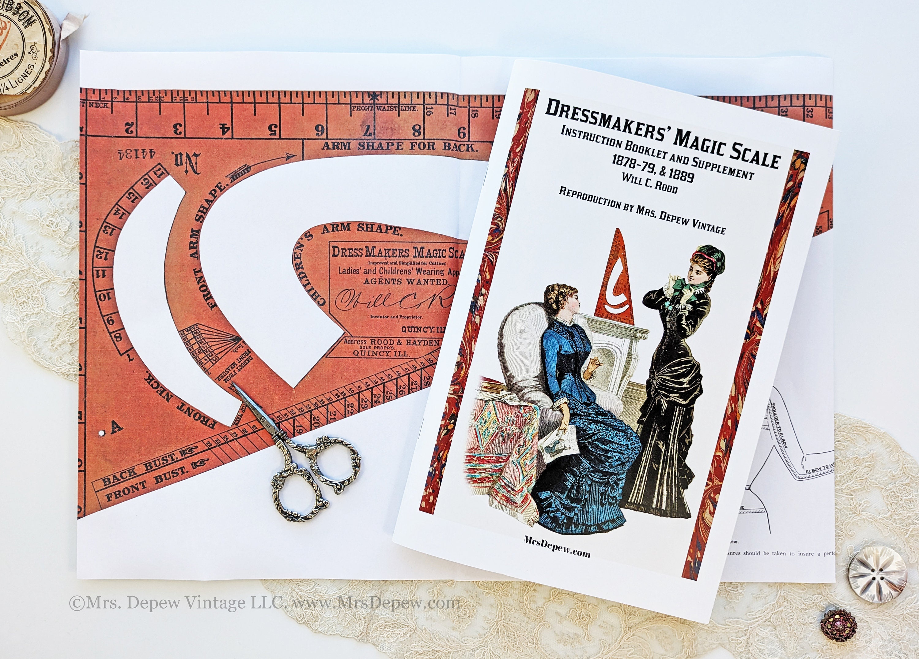 Antique 1800s Rood Dress Makers' Magic Scale Tailor System Sewing Pattern  Drafting Kit Printed Book & Tool 