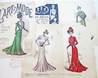 Rare Antique Collection of Pages L'Art de la Mode Ladies' Sewing Pattern Catalog and Fashion Magazine Feb. 1900