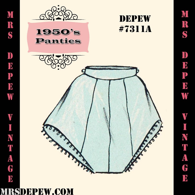 Vintage Sewing Pattern 1950's Panties in Any Size - PLUS Size Included - Depew 7311a -INSTANT DOWNLOAD- 