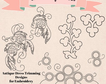 Vintage Style Embroidery & Appliqué Design Motifs for Goldfish and More E-115 - INSTANT DOWNLOAD