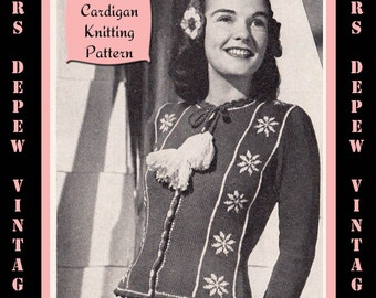 Vintage 1940's Ladies' Sweater Cardigan Knitting Pattern Reproduction #4455 - INSTANT DOWNLOAD