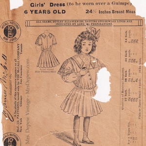 1909 Rare Antique Vintage Sewing Pattern 1900s Girl's Dress Size 6 McCall 2622 TLC