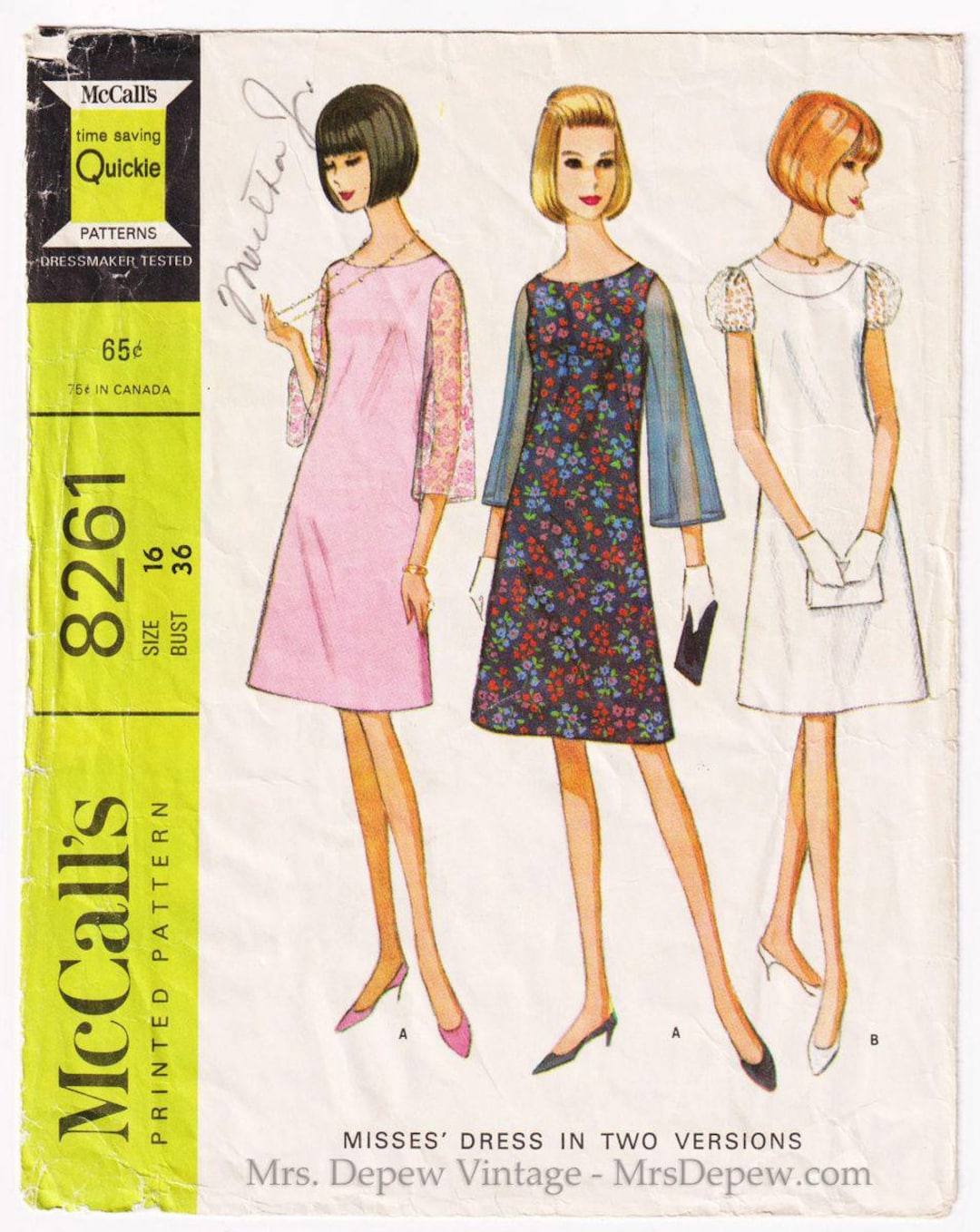 1966 Vintage Sewing Pattern 1960s Easy to Sew Dress Mccall's 8261 - Main Image