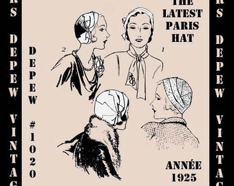 Vintage Sewing Pattern 1920s Ladies' Cloche Paris Hat #1020 With Free Fashion Booklet -INSTANT DOWNLOAD-