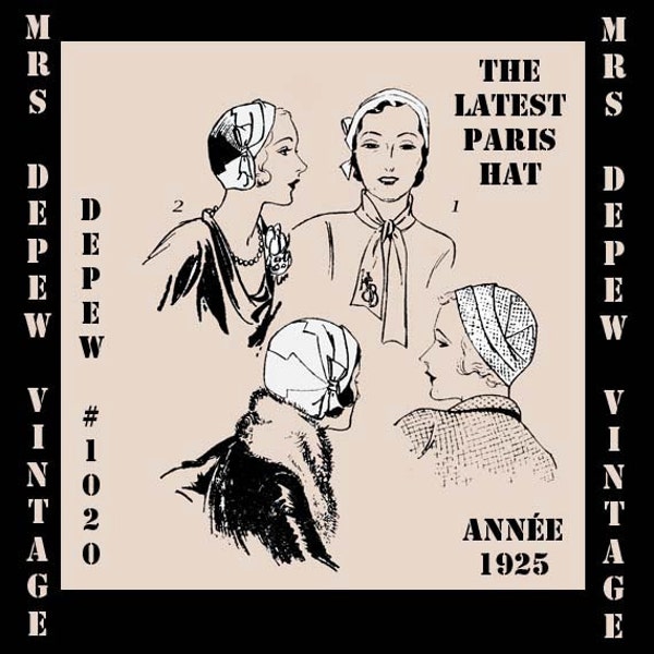 Vintage Sewing Pattern 1920s Ladies' Cloche Paris Hat #1020 With Free Fashion Booklet -INSTANT DOWNLOAD-