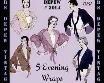 Vintage Sewing Pattern 1930s Evening Wraps in 5 Styles Digital Pattern E-book #3014 -INSTANT DOWNLOAD-