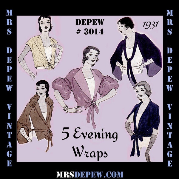 Vintage Sewing Pattern 1930s Evening Wraps in 5 Styles Digital Pattern E-book #3014 -INSTANT DOWNLOAD-