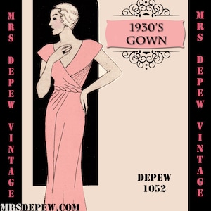 Vintage Sewing Pattern Template & Scale Rulers 1930s Evening or Wedding Gown- Any Size- PLUS Size Included-  1052 -INSTANT DOWNLOAD-