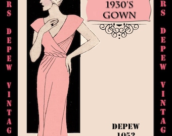 Vintage Sewing Pattern Template & Scale Rulers 1930s Evening or Wedding Gown- Any Size- PLUS Size Included-  1052 -INSTANT DOWNLOAD-
