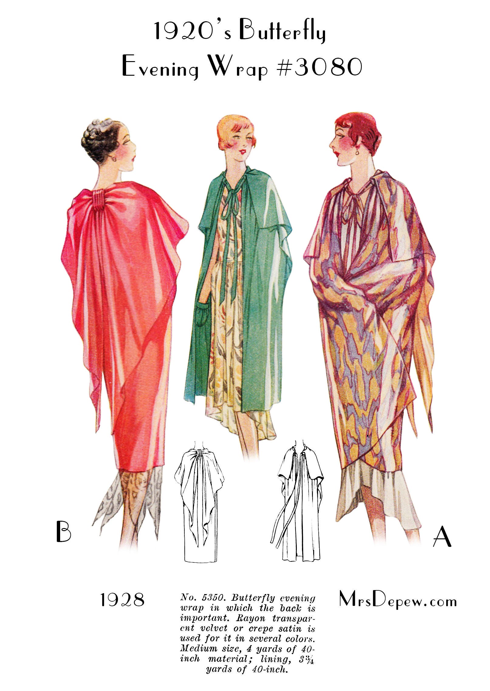 Vintage Sewing Pattern Ladies' 1920s Butterfly Wrap Cape | Etsy