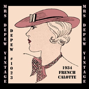 Vintage Sewing Pattern French 1930's Hat Depew 1023 Digital Print at Home Pattern -INSTANT DOWNLOAD-