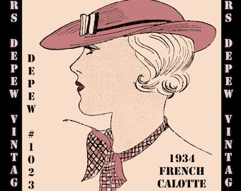 Vintage Sewing Pattern French 1930's Hat Depew 1023 Digital Print at Home Pattern -INSTANT DOWNLOAD-