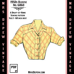 Vintage Sewing Pattern Template & Scale Rulers 1950s Short Sleeve Blouse in Any Size - PLUS Size Included -  6060 -INSTANT DOWNLOAD-