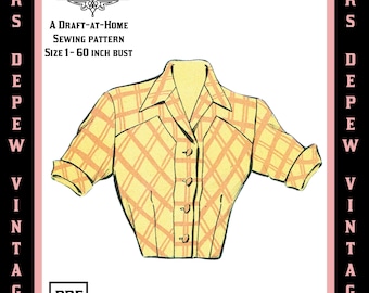 Vintage Sewing Pattern Template & Scale Rulers 1950s Short Sleeve Blouse in Any Size - PLUS Size Included -  6060 -INSTANT DOWNLOAD-