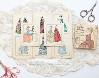 Very Rare La Mode Feminine 1845-1870 Hand Colored Fashion Plates