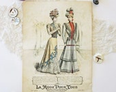 Original 1890s Ladies 39 Magazine French Fashion Print Page from La Mode Pour Tous