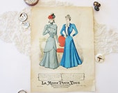 Original 1890s Ladies 39 Magazine French Fashion Print Page from La Mode Pour Tous