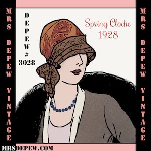 Vintage Sewing Pattern 1920&#39;s Spring Cloche Hat Depew 3028 Digital Print at Home E-book Version -INSTANT DOWNLOAD-