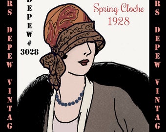 Vintage Sewing Pattern 1920's Spring Cloche Hat Depew 3028 Digital Print at Home E-book Version -INSTANT DOWNLOAD-