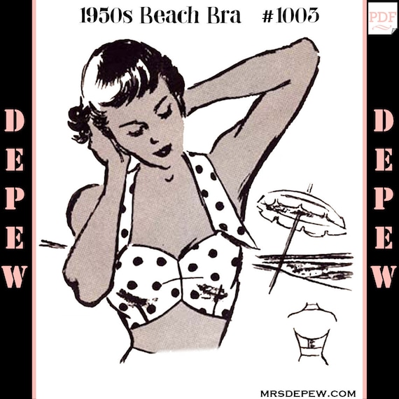 Vintage Sewing Pattern 1950s Beach Bra Halter Top Multi Size Depew 1003  INSTANT DOWNLOAD 