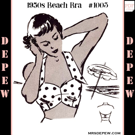 Vintage Sewing Pattern 1950s Beach Bra Halter Top Multi Size Depew