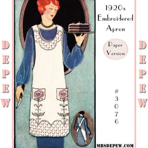 1924 Cross Back Vintage Sewing Pattern 1920s Ladies' Embroidered Apron #3076 - PAPER VERSION
