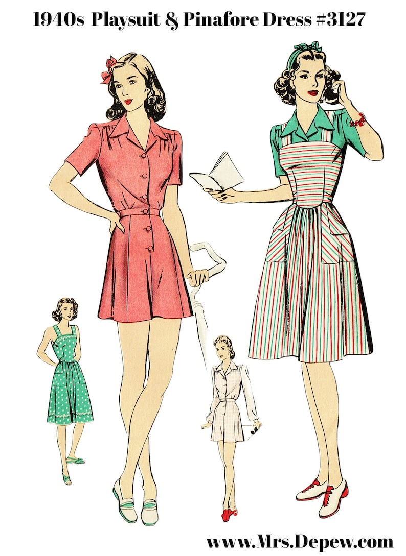 40s-50s Vintage Playsuits, Jumpsuits, Rompers History Vintage Sewing Pattern 1940s Ladies Playsuit Blouse Shorts and Pinafore Dress Multisize #3127 -INSTANT DOWNLOAD- $14.00 AT vintagedancer.com