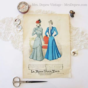 Página impresa original de la revista de moda francesa para damas La Mode Pour Tous, de la década de 1890. imagen 1