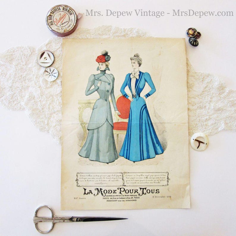 Página impresa original de la revista de moda francesa para damas La Mode Pour Tous, de la década de 1890. imagen 1