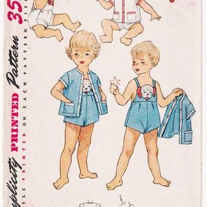 1950s Vintage Sewing Pattern Baby Toddler Playsuit and Jacket with Puppy Dog Transfer Simplicity 4364 Size 1