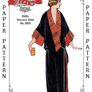1923 Multi Size Vintage Schnittmuster 1920er Jahre Bestickte Negligee Robe #2055 34 36 38 40 42 44 46 48 Büste - PAPIERVERSION