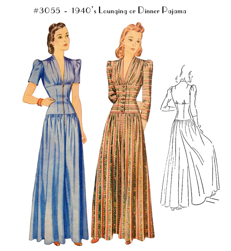 1940s Sleepwear: Nightgowns, Pajamas, Robes, Bed Jackets Vintage Sewing Pattern Ladies 1940s Dinner or Lounge Pajama #3055 - INSTANT DOWNLOAD $9.50 AT vintagedancer.com