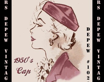 Modello di cucito vintage francese 1950's Hat Depew 1026 Digital Print at Home Pattern -INSTANT DOWNLOAD-