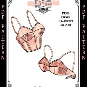 Vintage Sewing Pattern French Ladies' 1950s Pinup Bra PDF Printable Multi-size Depew 2001 30-45" Bust -INSTANT DOWNLOAD-