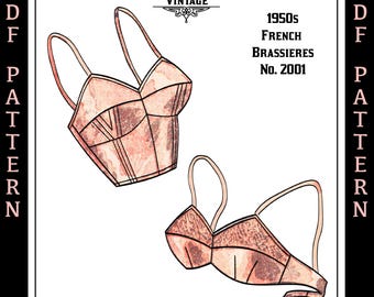 Cartamodello vintage per reggiseno pin-up da donna francese anni '50 in formato PDF stampabile Depew 2001, taglie multiple, busto 30-45" - DOWNLOAD IMMEDIATO -