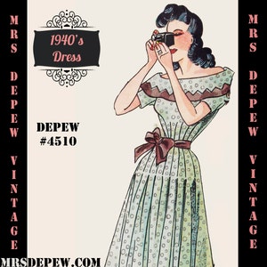 Vintage Sewing Pattern Template & Scale Rulers 1940s Bateau Neck Dress Any Size 4510 Draft at Home - PLUS Size Included -INSTANT DOWNLOAD-
