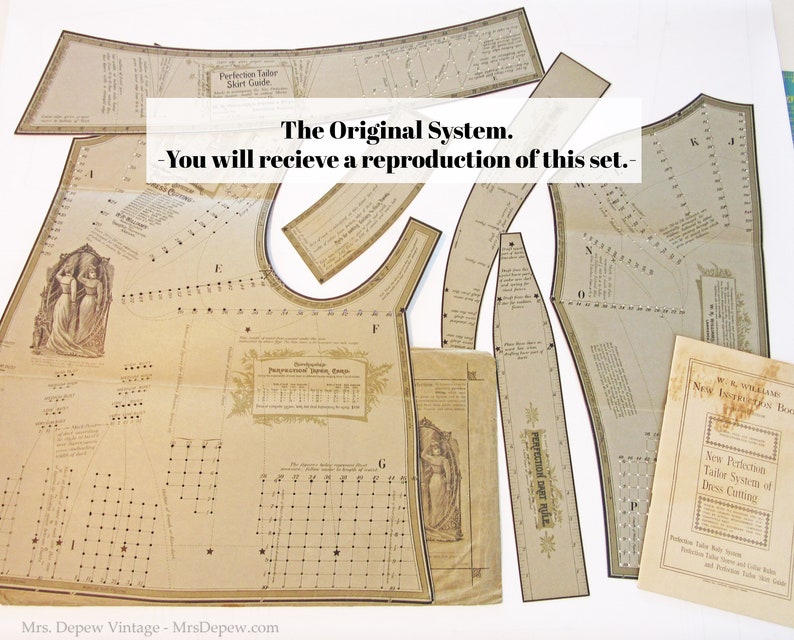 Antique 1901 The New Perfection Tailor System of Cutting Bodice & Skirt Draft Sloper Set Vintage Sewing Pattern Drafting Kit image 8