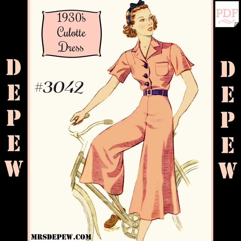 Patron de couture vintage des années 1930 Culotte sport robe Depew 3042 34 buste TÉLÉCHARGEMENT IMMÉDIAT image 1