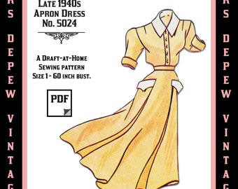 Vintage Sewing Pattern Template & Scale Rulers 1940s Apron Dress- Any Size - PLUS Size Included -  5024 -INSTANT DOWNLOAD-