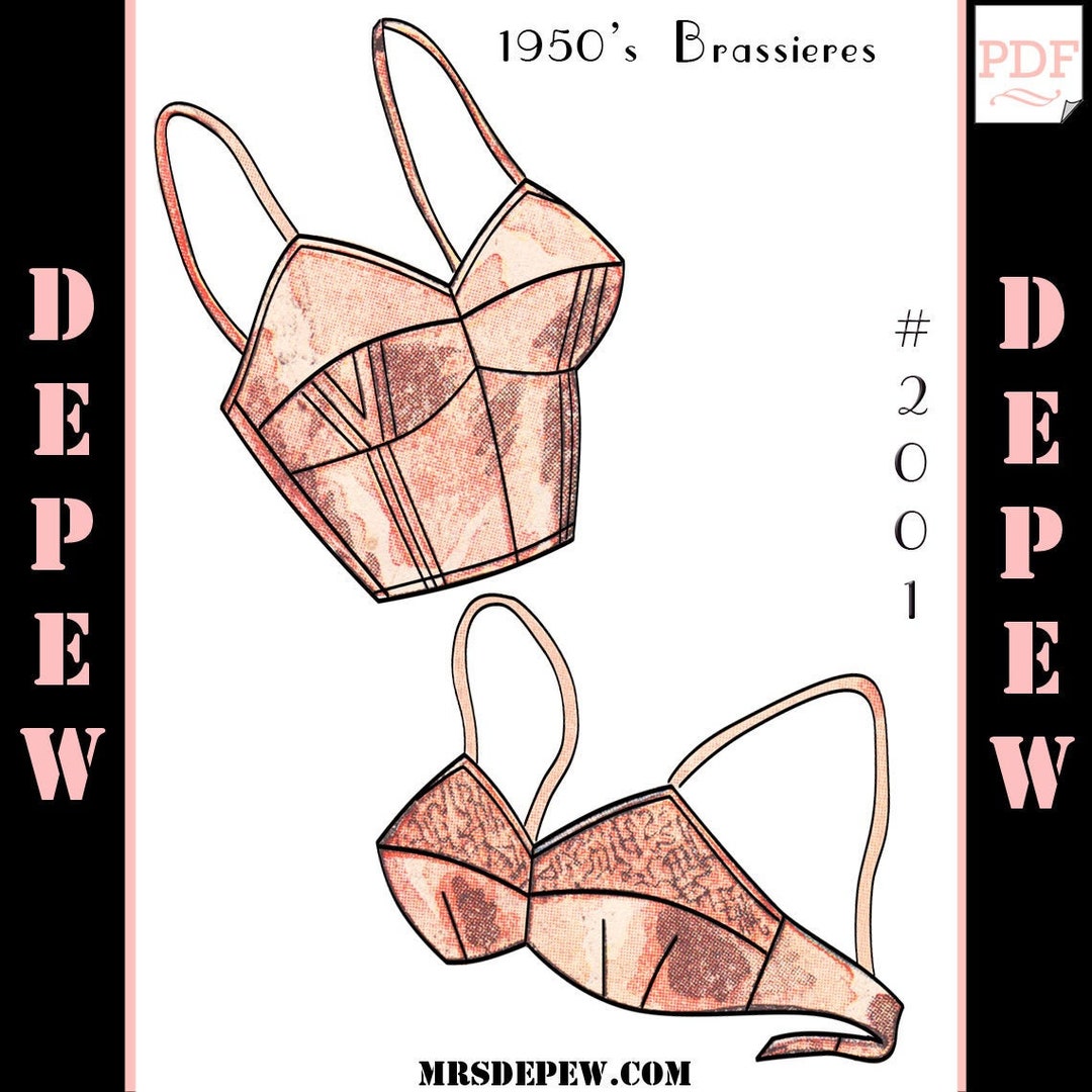 Vintage Sewing Pattern French Ladies' 1950s Pinup Bra PDF Printable  Multisize Depew 2001 32-44 Bust INSTANT DOWNLOAD 