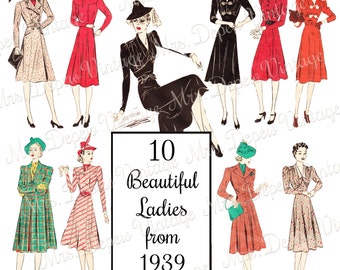 1930s Fashion-Themed Women Graphics Clip Art Package for ScrapBooking, Design, Digital Art - INSTANT DOWNLOAD