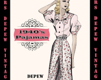 Vintage Sewing Pattern Template & Scale Rulers 1940s Pajama Blouse and Trousers in Any Size- PLUS Size Included-  354 -INSTANT DOWNLOAD-