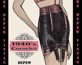 Vintage Sewing Pattern Template & Scale Rulers 1940s Corset Garter Belt in Any Size- PLUS Size Included-  353 -INSTANT DOWNLOAD-