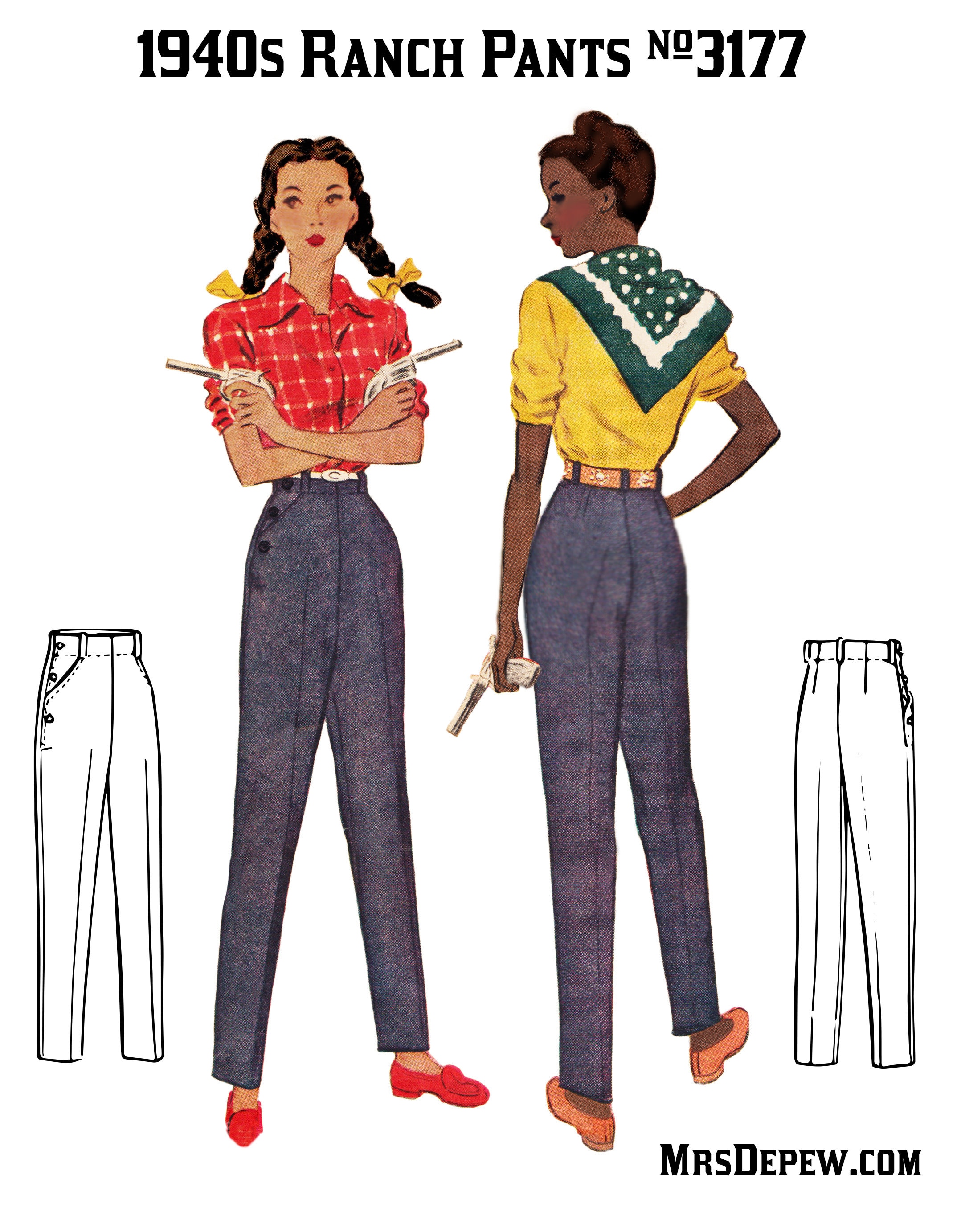 Vintage Sewing Pattern 1940s Ladies' Ranch Pants Trouser 3177 Multisize  24-40 Waist INSTANT DOWNLOAD PDF 