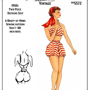 Vintage Sewing Pattern Template & Scale Rulers 1950s Two-Piece Bathing Suit in Any Size - PLUS Size Included - 5572 -INSTANT DOWNLOAD- image 3
