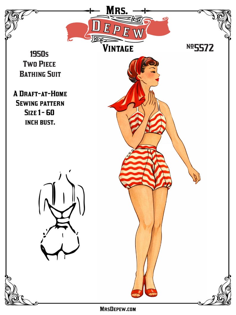 Vintage Sewing Pattern Template & Scale Rulers 1950s Two-Piece Bathing Suit in Any Size - PLUS Size Included - 5572 -INSTANT DOWNLOAD- image 3