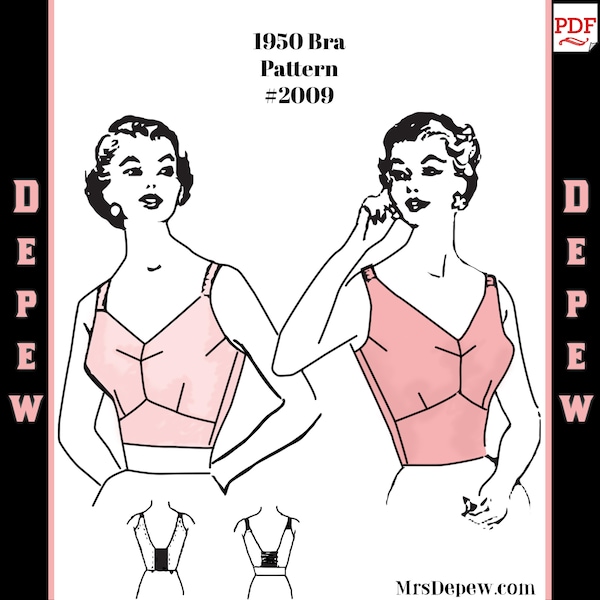 Vintage Sewing Pattern 1950s Ladies' Long Line Full Coverage Bra Multisize Depew 2009-INSTANT DOWNLOAD-