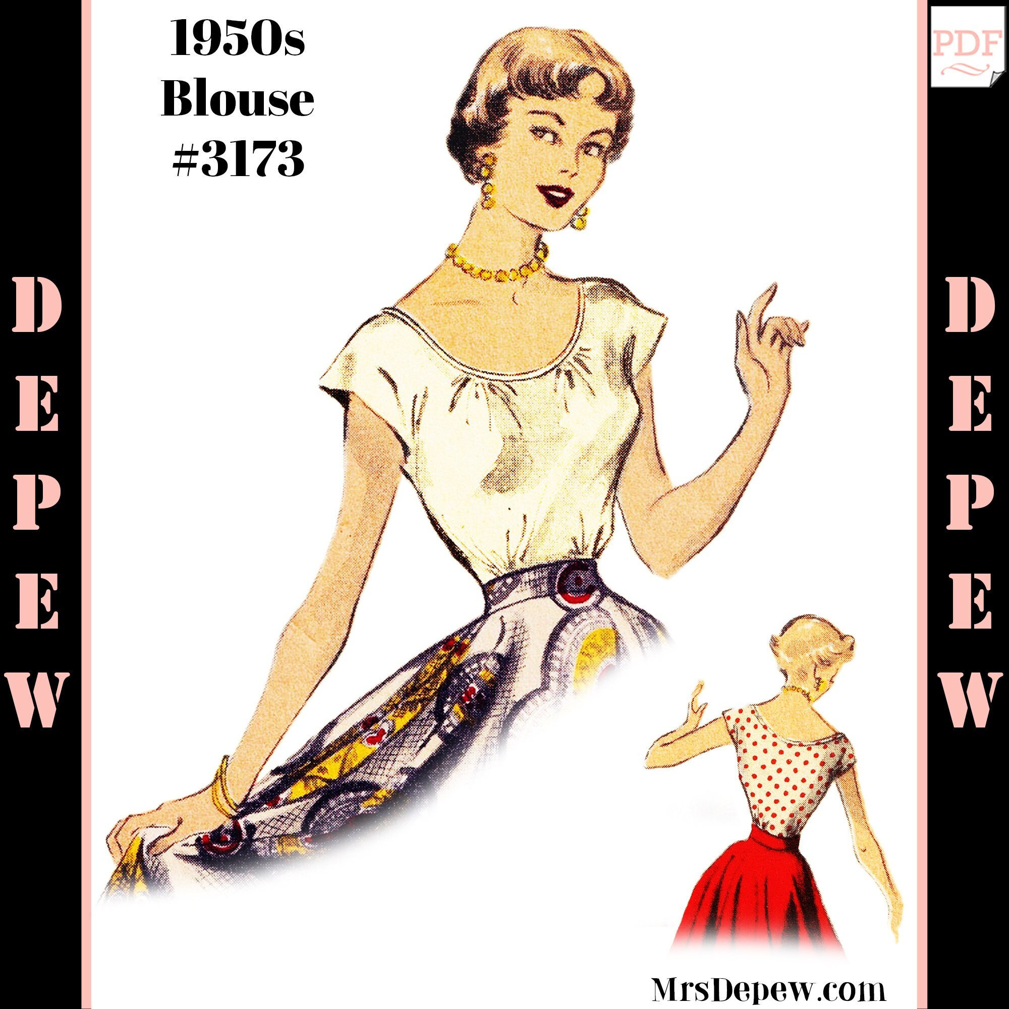 Vintage Sewing Pattern Ladies' 1940s - 1950s Blouse #3173 Multisize -INSTANT DOWNLOAD