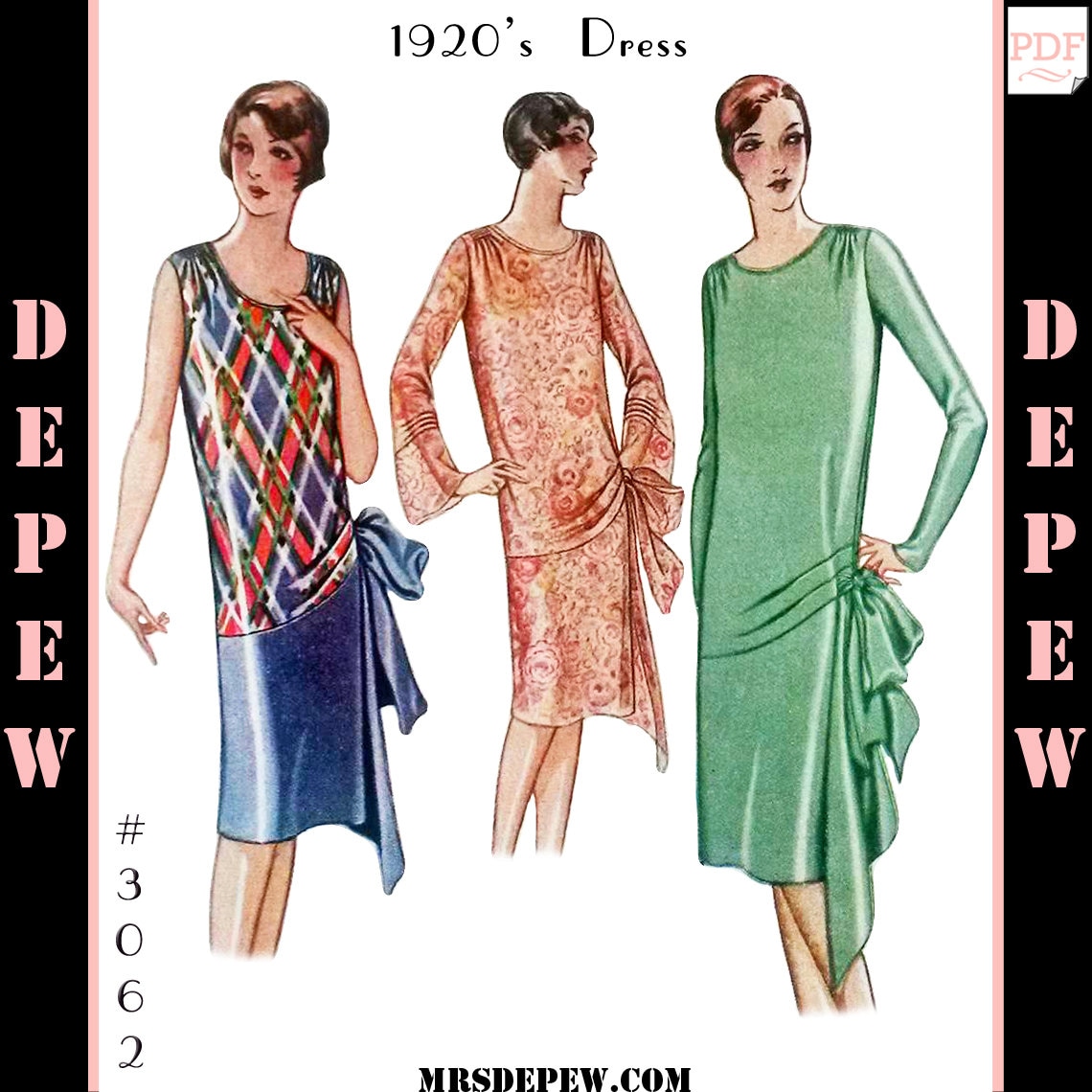 Late 1920S Dress - Sewing Pattern #Y1920010. Made-to-measure sewing pattern  from Lekala with free online download.